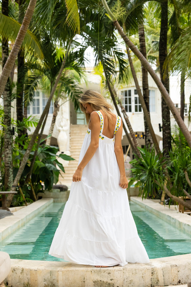 The Amalfi Lemon Embroidered Maxi Dress