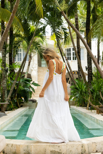 The Amalfi Lemon Embroidered Maxi Dress