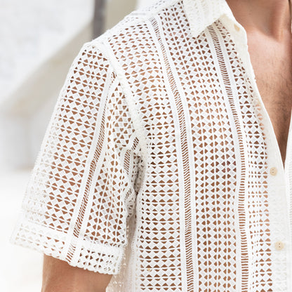 La Brisa Short Sleeve Crochet Shirt