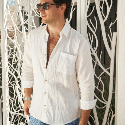 The Casa Blanca Long Sleeve White Linen Shirt